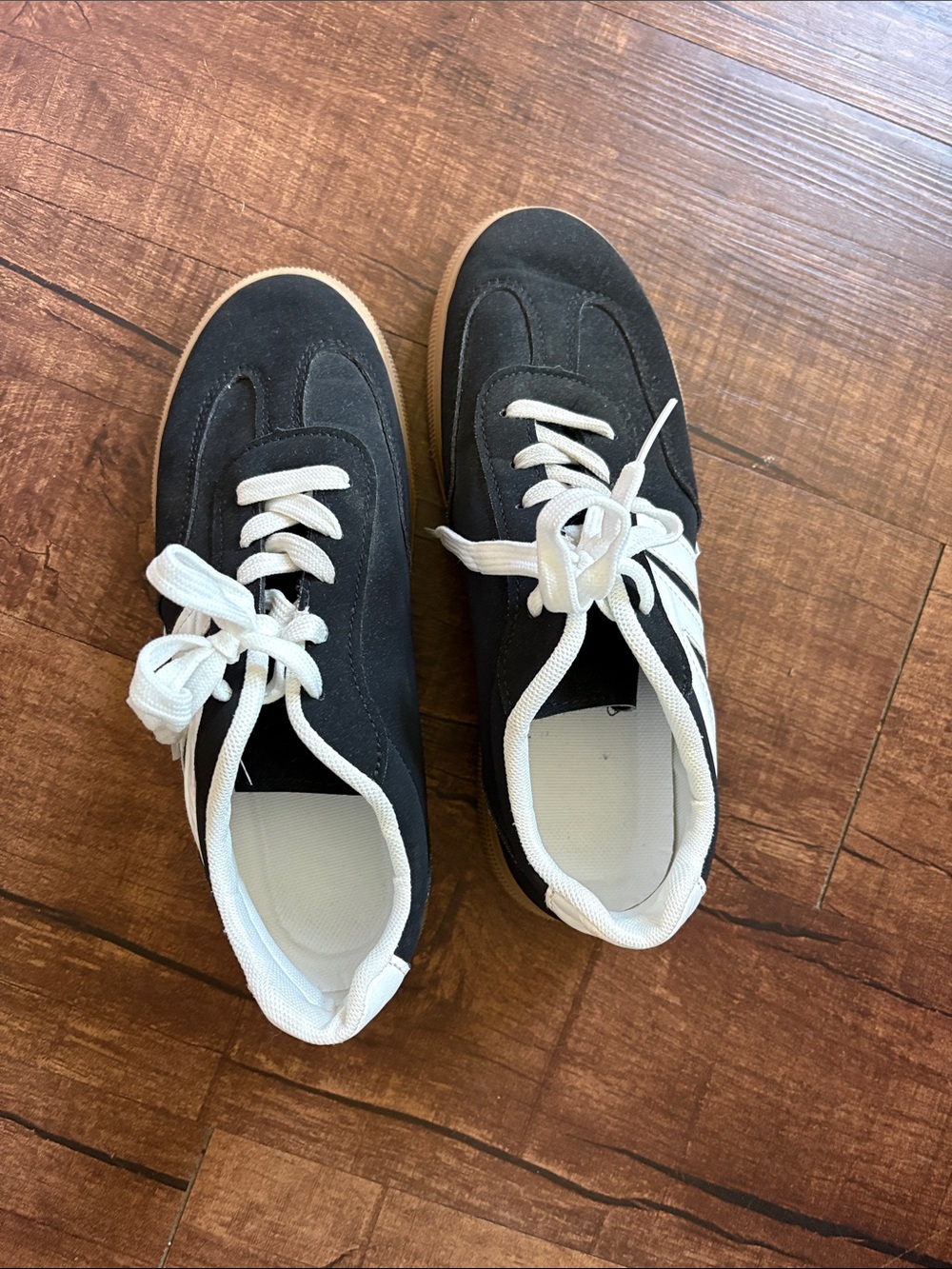 Women’s Black Suede Casual Sneakers with White Accents